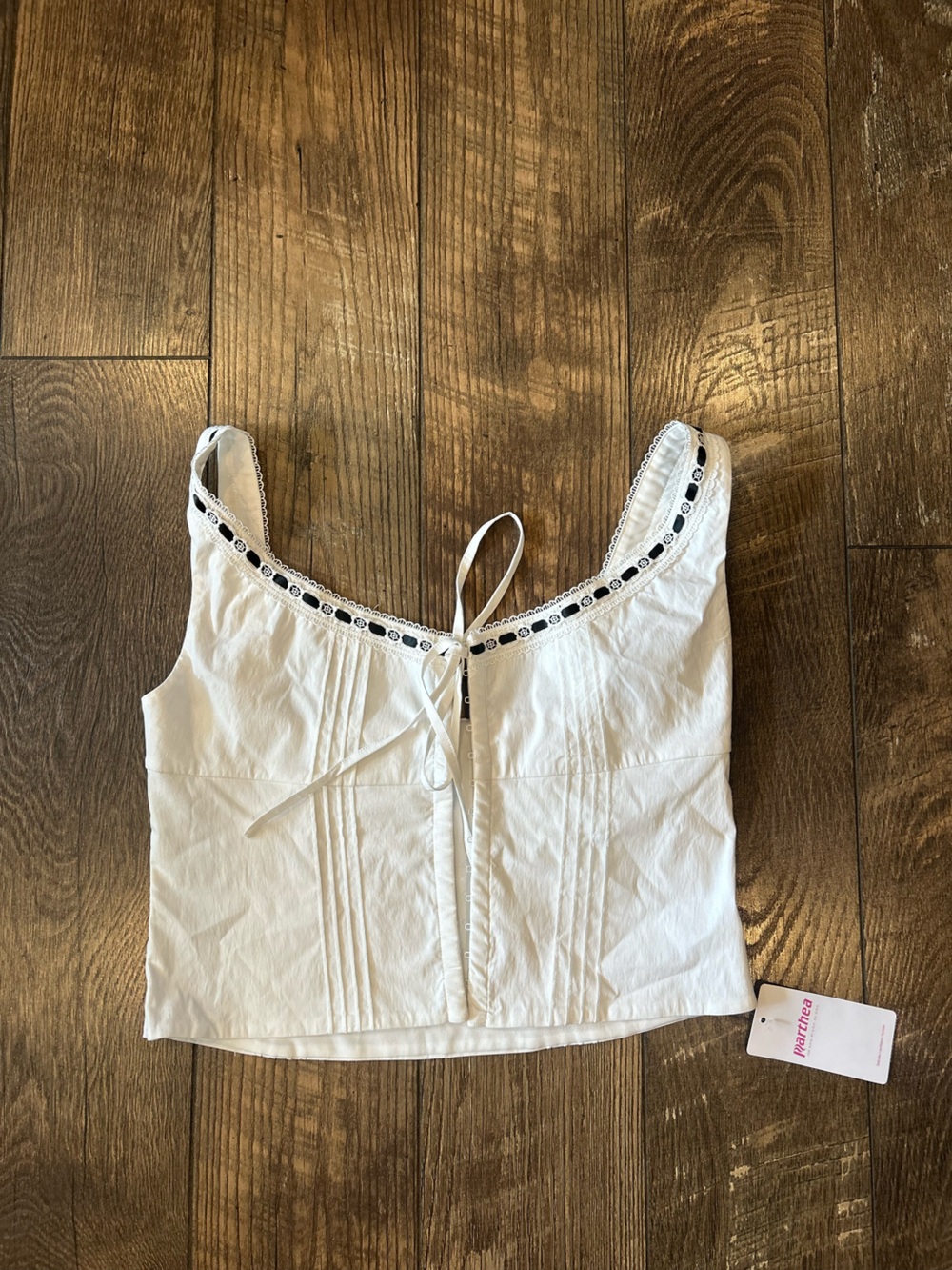 Corset Tie-Front Tank Top with Contrast Trim